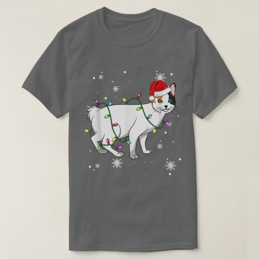 ボブテール日本のキャットクリスマスライトクリスマスca tシャツ (デザイン正面)