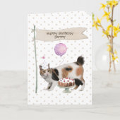 ボブテール日本のキャット誕生日パーティーハット カード (黄色い花)