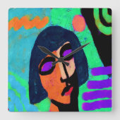 ボブヘアカット抽象芸術の女性 スクエア壁時計 (正面)