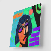 ボブヘアカット抽象芸術の女性 スクエア壁時計 (傾斜)