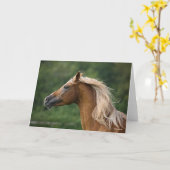 ボブラングリシュ |アラブ系スタリオンのヘッドショットのたてがみが流れる カード (黄色い花)