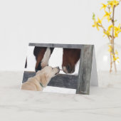 ボブラングリシュ |犬が馬の鼻をなめる カード (黄色い花)