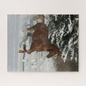 ボブラングリシュ |雪の中ランニングの栗の馬の馬 ジグソーパズル (横)