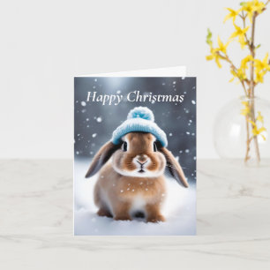 ボブルハットで可愛いバニーOWN ART CHRISTMAS カード