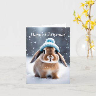 ボブルハットで可愛いバニーOWN ART CHRISTMAS カード