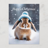 ボブルハットで可愛いバニーOWN ART CHRISTMAS シーズンポストカード (正面)