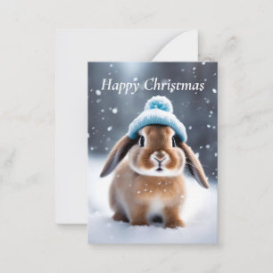 ボブルハットで可愛いバニーOWN ART CHRISTMAS ノートカード