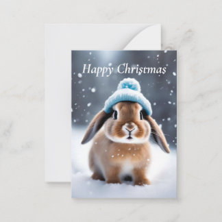 ボブルハットで可愛いバニーOWN ART CHRISTMAS ノートカード