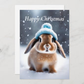 ボブルハットで可愛いバニーOWN ART CHRISTMAS 招待状 (正面/裏面)