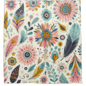 ボヘお洒落ミアンの羽と花 シャワーカーテン (正面)