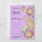 ボヘお洒落ミアンカラフルフラワーズブライダルシャワー 招待状 (正面)