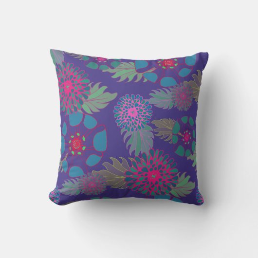ボヘお洒落ミアン花柄パープル クッション (正面)