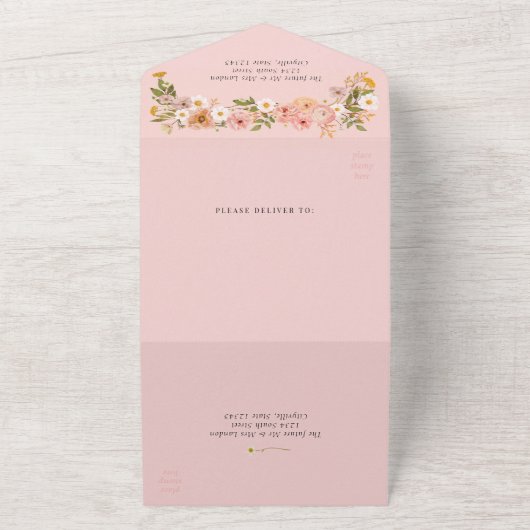 ボヘかわいらしミアンフローラ庭園の結婚式 オールインワン招待状 (外側)