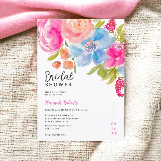 ボヘかわいらしミアンフローラ水彩ブライダルシャワー 招待状