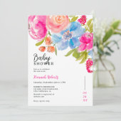 ボヘかわいらしミアンフローラ水色ベビーシャワー 招待状 (スタンド正面)