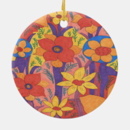 ボヘはっきりしたミアンオレンジガーデンプリント セラミックオーナメント