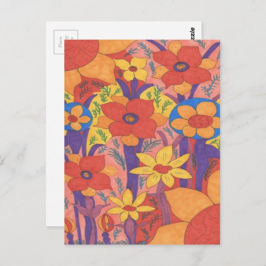 ボヘはっきりしたミアンオレンジガーデンプリント ポストカード (正面/裏面)