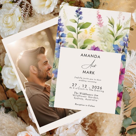 ボヘはっきりしたミカラフルヤの野ユニーク花結婚の 招待状