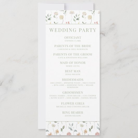 ボヘエレガントミアンパステルフローラ結婚式 プログラム (裏面)