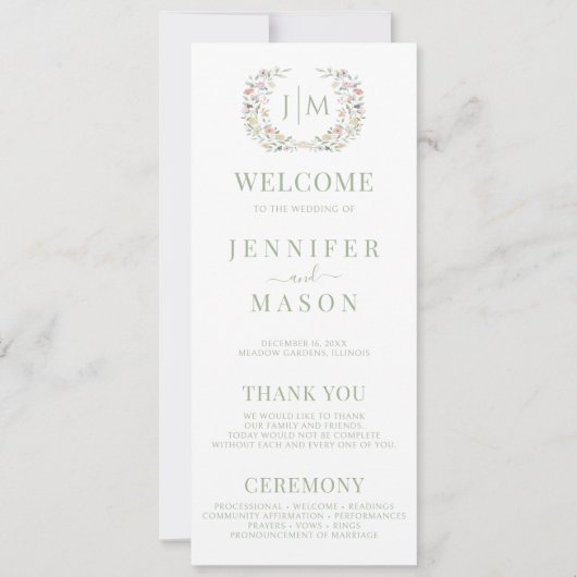 ボヘエレガントミアンパステルフローラ結婚式 プログラム (正面)