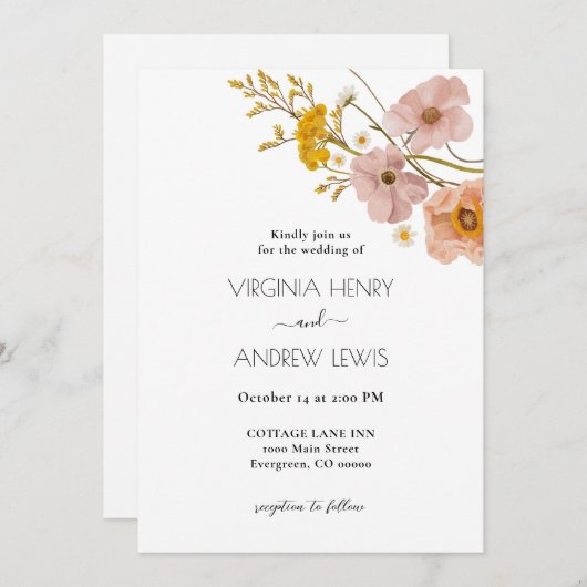 ボヘエレガントミアンフローラテラコッタ結婚ズ 招待状 (正面/裏面)