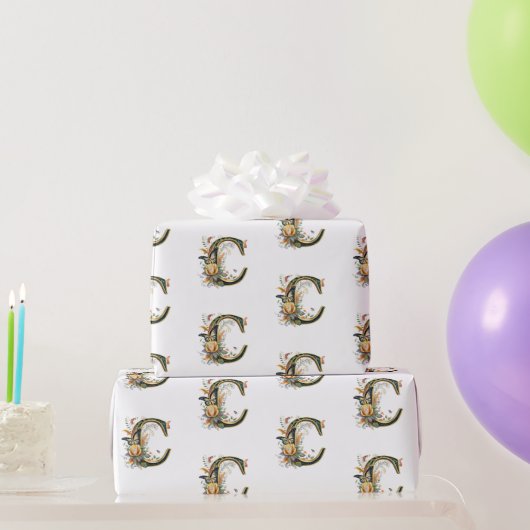 ボヘエレガントミアンフローラ文字C ラッピングペーパー (パーティーギフト)