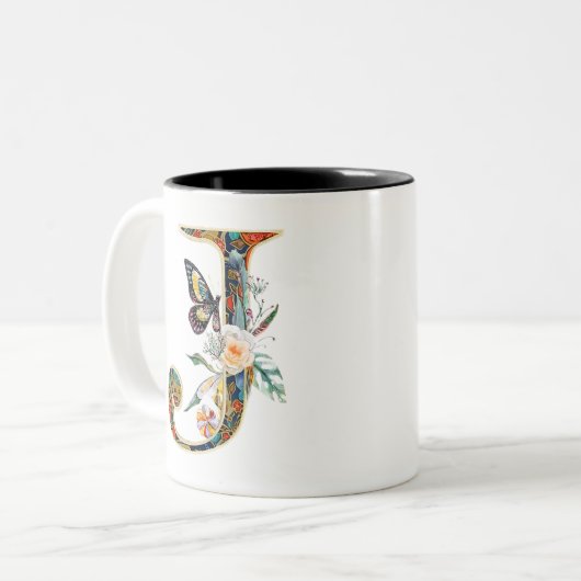 ボヘエレガントミアンフローラ文字J ツートーンマグカップ (正面左)