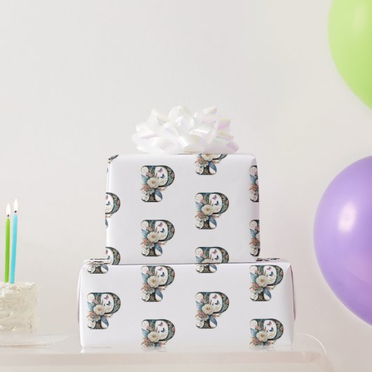 ボヘエレガントミアンフローラ文字P ラッピングペーパー (パーティーギフト)