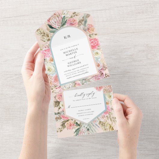 ボヘエレガントミアンフローラ（ENVは不要） オールインワン招待状 (貼ってはがせる)