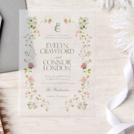 ボヘエレガントミアンモノグラム結婚フローラ ベラム紙招待状