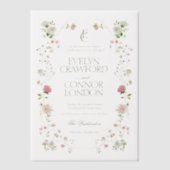 ボヘエレガントミアンモノグラム結婚フローラ ベラム紙招待状 (正面)