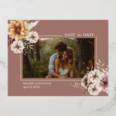 ボヘエレガントミアン水色フローラ結婚ズ 箔シーズンポストカード (正面)