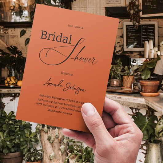 ボヘエレガントミアン焦げオレンジ素朴ブライダルシャワー 招待状
