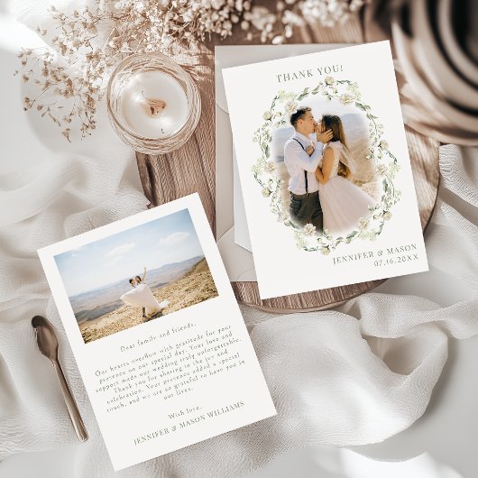 ボヘエレガントミアン緑結婚のフローラの写真 サンキューカード