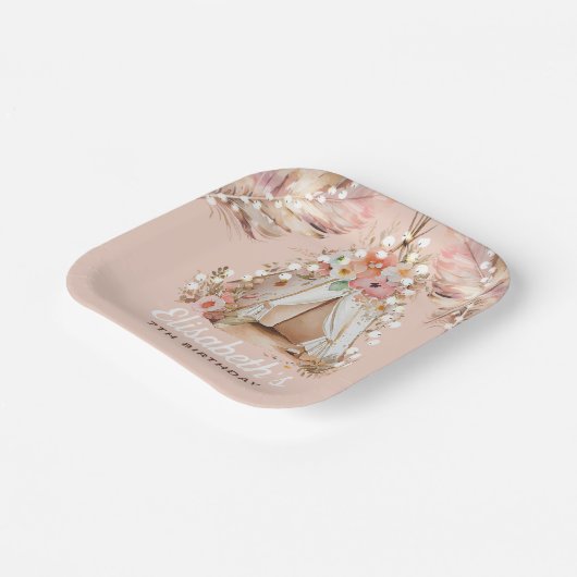 ボヘエレガントミアン誕生日パーソナライズされた ペーパープレート (傾斜あり)