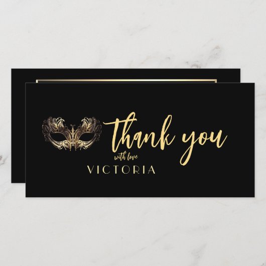 ボヘエレガントミアン黒金ゴールド仮装ありがとう サンキューカード (正面/裏面)