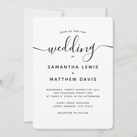 ボヘエレガントミアン・スクリプ結婚ト・ミニマル 招待状 (正面)