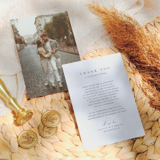 ボヘエレガントミモダンムミニマル写真結婚の サンキューカード