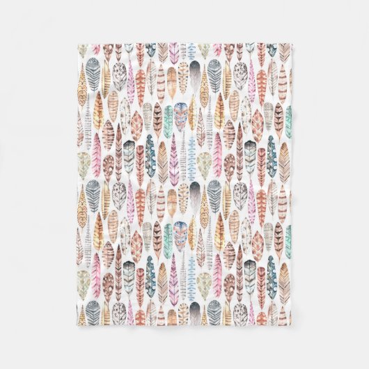 ボヘカラフルミアンの部族の水の色の羽 フリースブランケット (正面)