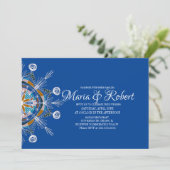 ボヘカラフルミアンマンダラブルー結婚式招待状 招待状 (スタンド正面)