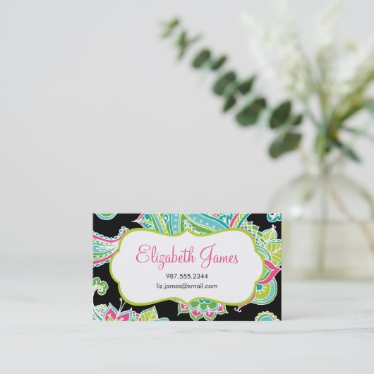 ボヘカラフルミ図解入りの、写真付きのアペイズリー 名刺 (スタンド正面)