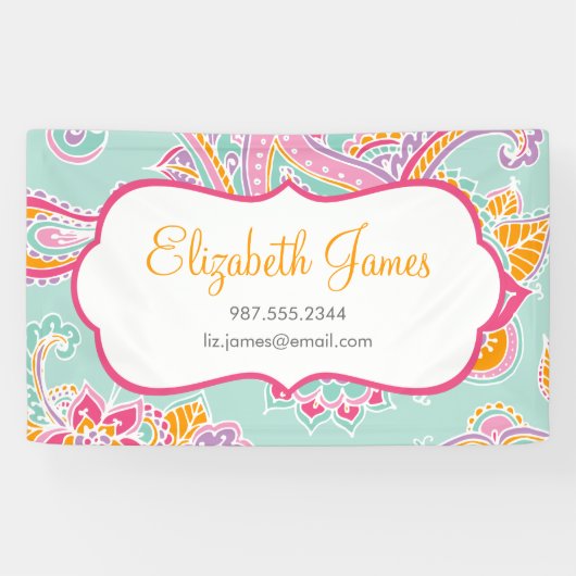 ボヘカラフルミ図解入りの、写真付きのアンペイズリーヘナ 横断幕 (横)