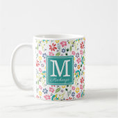 ボヘガーリーミカラフルア春の花モノグラム コーヒーマグカップ (左)