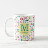 ボヘガーリーミカラフルア春の花モノグラム コーヒーマグカップ (左)