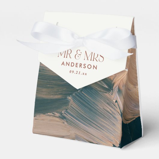 ボヘニアンボホティール(緑がかった色)ラストテラコッタ結婚式の引き出物 フェイバーボックス (正面サイド)