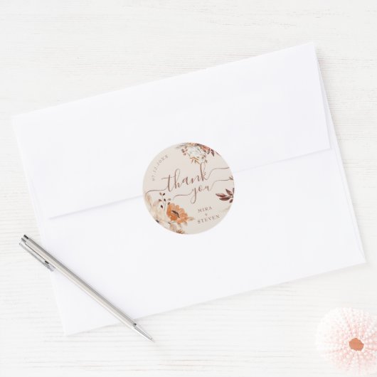 ボヘミお洒落秋の結婚式感謝していユー ラウンドシール (封筒)