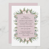 ボヘミかわいらしアンフローラエレガントライトモーヴ結婚ズ 招待状 (正面/裏面)
