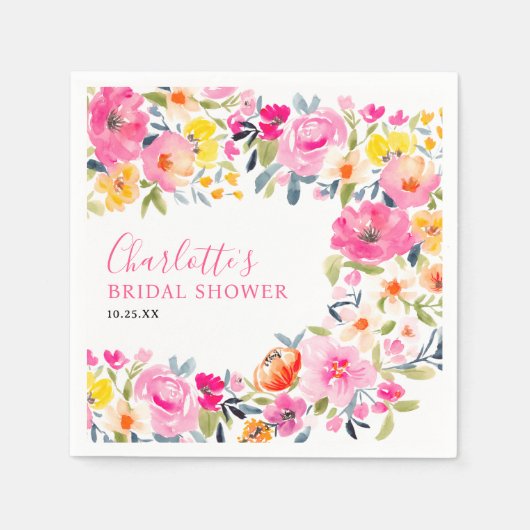 ボヘミはっきりしたフローラ水彩ブライダルシャワー スタンダードカクテルナプキン (正面)