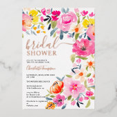 ボヘミはっきりしたフローラ水彩ブライダルシャワー 箔招待状 (正面)
