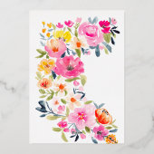 ボヘミはっきりしたフローラ水彩ブライダルシャワー 箔招待状 (裏面)